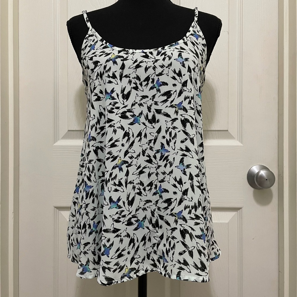 APT 9 Essentials‎ Chiffon Tank Top Camisole Bird Print Flowy Boho Lightweight M